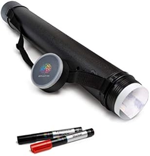 OfficeTree Art Tube Case Black - Drawing Tube for Transport and Storage - Adjustable Length and Carry Strap - Storage Tube with 2 Markers