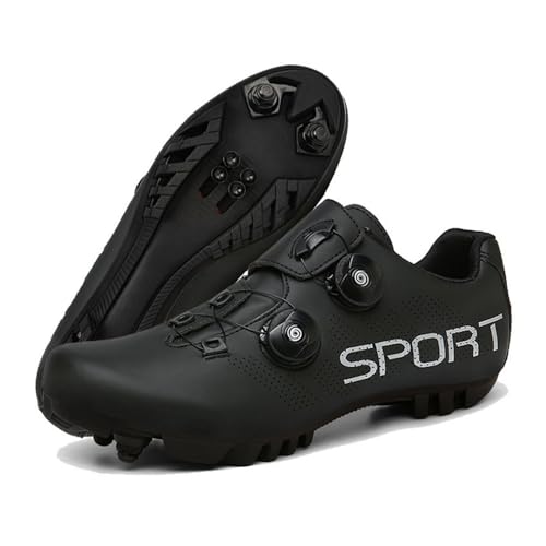 ENEN Zapatillas de Ciclismo para Hombre Mujer, MTB Zapatos Bicicleta de Montaña Compatibles con Look SPD Lock, Blanco Negro Unisex Zapatillas de Bicicleta de Montaña