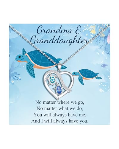 Mother Daughter Necklace/Grandma Granddaughter Necklace, Birthday Gifts for Aunt Niece Auntie Turtle Pendant Necklaces Jewelry Gifts for Women