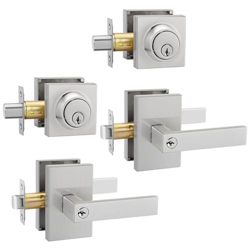 Goldenwarm Brushed Nickel Exterior Door Handle with deadbolt 2 Pack