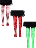 3 Pieces Mid-Rise Leggings Cosplay Costume Tights Christmas Stockings for Girls Christmas Party...