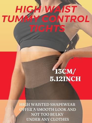 Image of Soxbang High Waisted One Seam Fleece Lined Tights,Seamless Control Compression Fake Translucent Dark Skin Insulated Tights