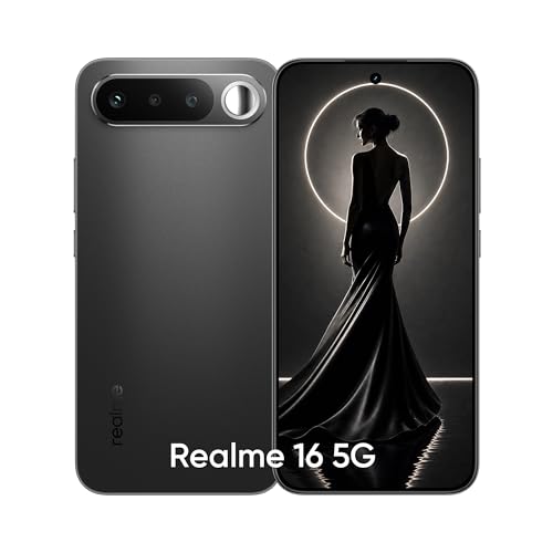 Image of realme 16 5G Smartphone 7000mAh Titan Battery 60W Fast Charge, 8GB + 256GB 6.57 inch AMOLED 120Hz Display, Dual 50MP AI Camera, MediaTek Dimensity 6400 Turbo Processor, Fingerprint IP69 Air Black
