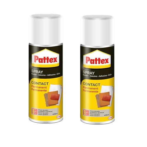 Pattex Contact Spray, cola de contacto permanente, pegamento spray de base disolvente, pegamento fuerte para trabajos de bricolaje y reparación, 1 bote x 400 ml (Paquete de 2)