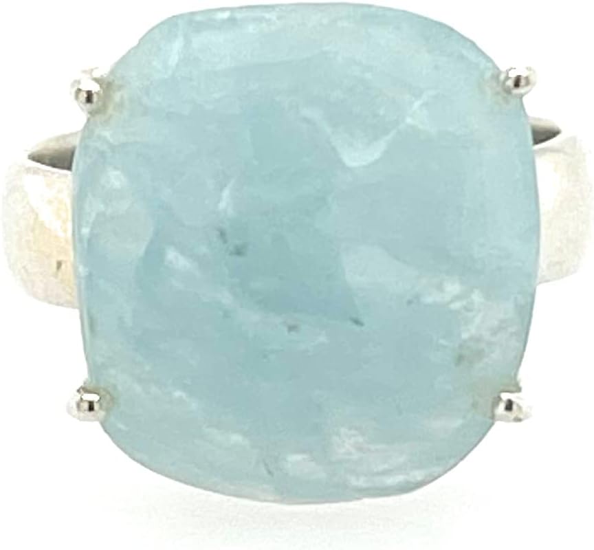 Natural Aqua Blue Aquamarine 925 Solid Sterling Silver Ring Size 8 - Image 2