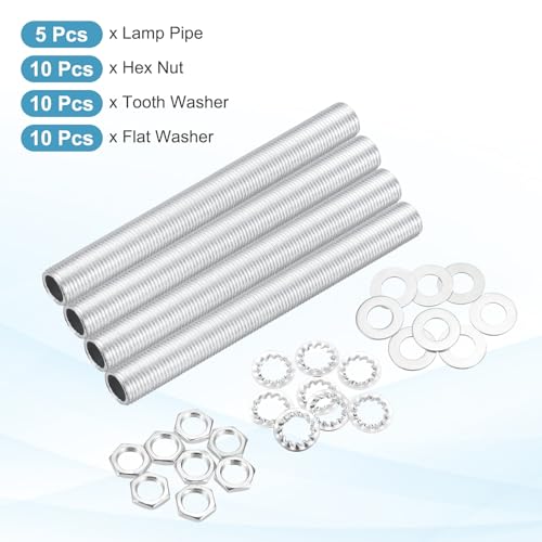 Image of MECCANIXITY 35Pcs 3.5 inch Lamp Pipe Kit with Nuts Washers 1 /8IP Thread Fasteners Assortment for Chandelier Ceiling Light Repair Assembly DIY Hardware