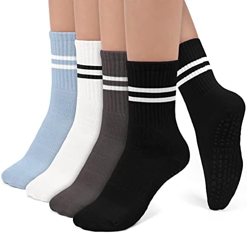 Pilates Socks Yoga Socks with Grips for Women Non-Slip Grip Socks for Pure Barre, Ballet, Dance, Workout, Hospital,4 Pairs Assorted,S-M