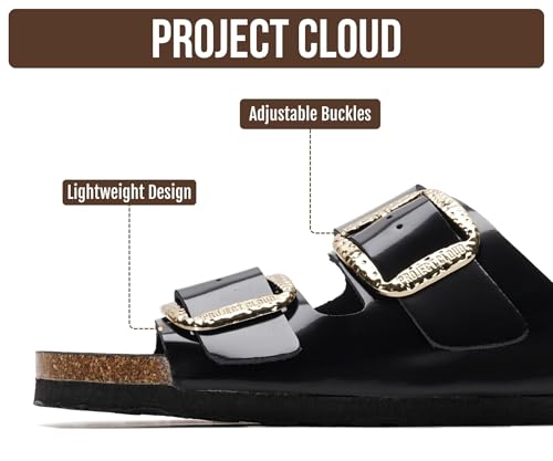Image of Project Cloud 100% Genuine Leather Footbed Sandals for Women 2026 Comfortable Beach Essentials Womens Sandals Memory Foam Vacation Essentials Slides for Women Footwear (Santorini)