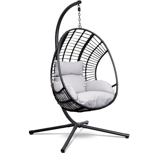 Swoods Fauteuil Suspendu Egg XXL - Chaise Suspendue avec Support - pour Intérieur et Extérieur - INCL. Oreillers - Chaise Egg - Cocoon - Chaise Oeuf -...