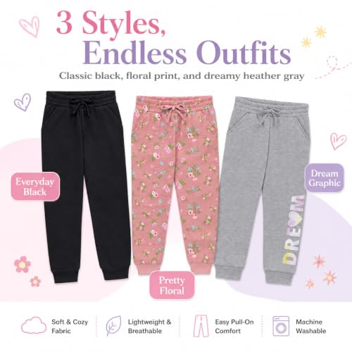 Image of BTween Kids Girls Fashion Stretch Waist Ultra Soft Jogger Pants Set 3 Pack Bundle