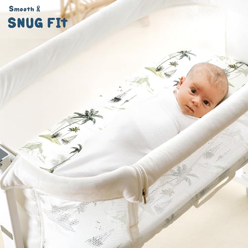 Image of GRSSDER Stretchy Ultra Soft Fitted Bassinet Sheet Set 2 Pack, Breathable and Universal Fit for Bassinets Baby Cradle Moses Basket Oval Rectangle Mattress Safe and Snug