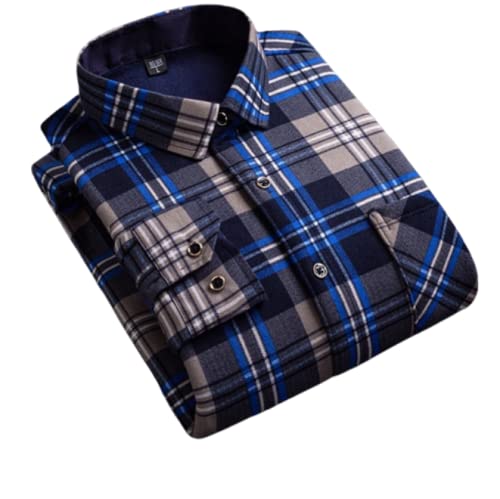 LIRU Flanellhemd,Herren Thermohemd Blau Gestreift Hemd Warmer Flanell...