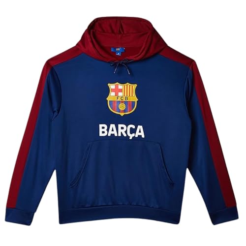 Icon Sports Officially Licensed FC Barcelona Barça Adult Men's Side Step Pullover Hooded Sweatshirt, Large Navy