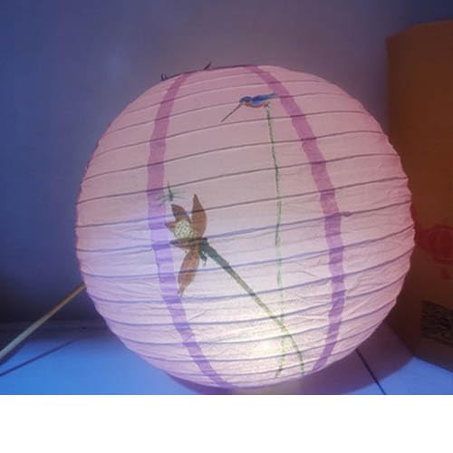 Papierowe latarnie, papierowe latarnie Chiński styl papierowy lampion Plum Blossom Lotus drukowany okrągły papierowy lampion dekoracja weselna wisząca papierowa kula(Pink Hehua)