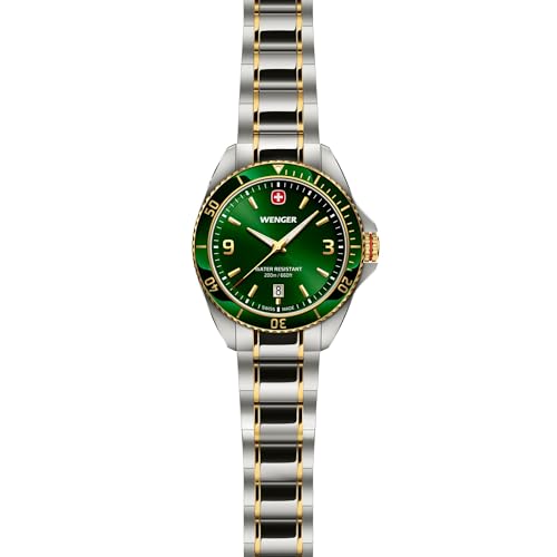 Image of WENGER Executive Swiss Made 40 mm, Green Dial, Silver /Gold Tow-Tone Stainless Steel Bracelet, Men's Watch - 01.2031.105