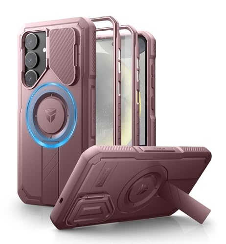 Image of Dexnor for Samsung Galaxy S25 Plus Case with Camera Cover & Adjustable Kickstand & Built-in Screen Protector, Magnetic Rugged Shockproof Bumper Cases Heavy-Duty Protective Cover(2025),Peony Pink
