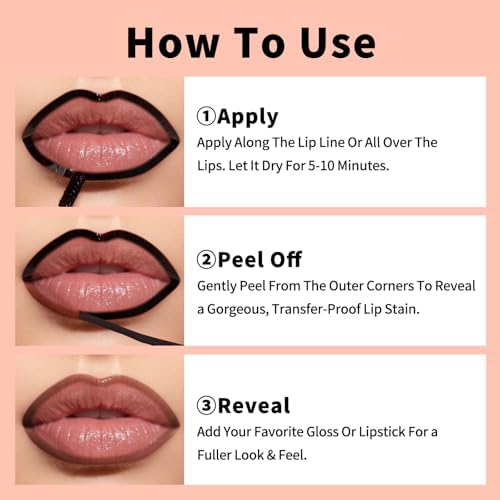 KIMUSE 5Pcs Peel Off Lip Stain, Lip Liner Stain Long Lasting, Waterproof, Transfer-Proof, Highly Pigmented Color Lip Tint Stain Set, Matte Finish