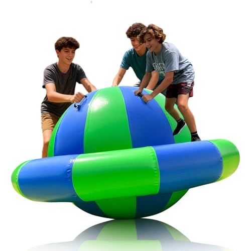 Sewinfla 6.5×3.6FT Inflatable Dome Rocker with Electric Pump – Heavy-Duty 0.6mm PVC Rocker Dome with 6 Handles, Ladder Access & 380LBS Capacity for Backyard, Pool & Beach Fun