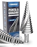La nostra punta a gradini dispone di gradini extra profondi da 4 mm. In questo modo i fori con la nostra punta conica sono ora ancora più precisi, per risultati di foratura perfetti.