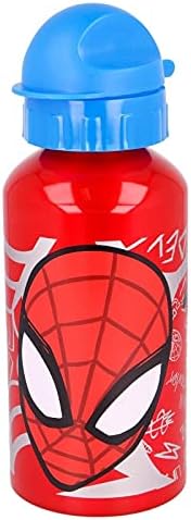 Official Spiderman Graffiti Aluminium Sports Bottle 500ml - Holiday, Back to School Water Drinking Kids Lunch Children Includes Spiderman Keyring