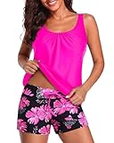 Aqua Eve Two Piece Women's Tankini Swimsuits Blouson Swim Tank Top with Shorts Modest Bathing Suits Pink Floral M
