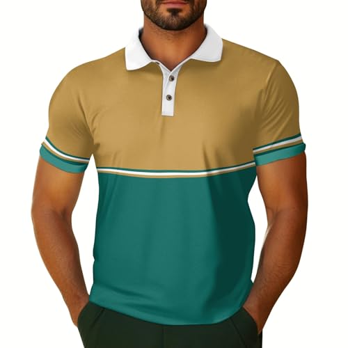 Mens Polo Shirts Short Sleeve Fashion Striped Golf Tops Casual Raglan
