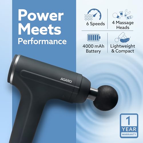 AGARO Galaxy Gun Massager, 4 Heads, 6 Speed, Rechargeable, Handheld, Percussion Muscle Massager for Full Body Relief, Muscle Relaxation of Neck, Shoulder, Back, Foot for Men & Women, Black. view 2