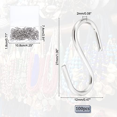 PandaHall 100 stücke 304 Edelstahl S Haken Erkenntnisse, 27mm Hängende Haken Aufhänger Silber Metall S Haken für Küche Work Shop Bathroo Garten Festival Dekoration