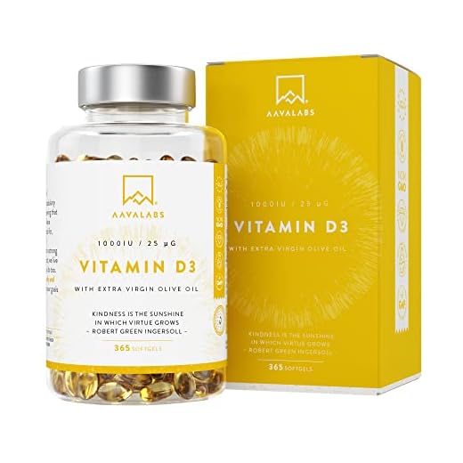 Vitamina D3 [1000 UI] – con Aceite de Oliva Virgen Extra para una Absorción Óptima – Contribuye al mantenimiento de la Función Ósea, Inmunológica y Muscular - 365 Cápsulas Softgel