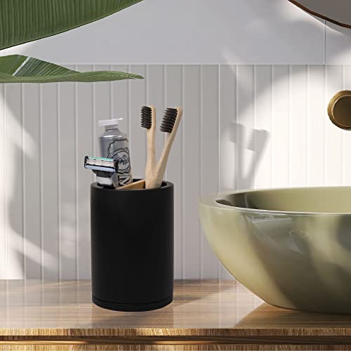Naumoo Black Concrete Toothbrush Holder - Detachable Base And Bamboo Compartment - Electric Toothbrush And Toothpaste Stand - Tooth Brush Organizer For Bathroom #TOP6