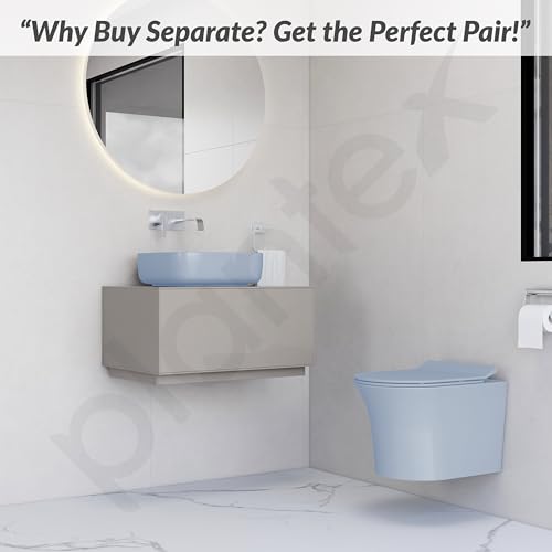 Image of Plantex Wall Hung Commode with Table Top Basin for Bathroom /Ceramic Western Toilet with Wash Basin - P Trap Commode - Combo (Ocean Blue)