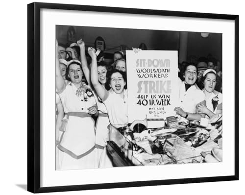 ART.COM Wall Photo Striking Employees of NYC Woolworth's Demand a 40 Hour Work Week, 1937 on Black Frame, 29" x 23"