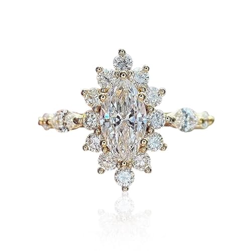 Psiroy Women's Halo Engagement Rings Fashion Jewelry Yellow Gold Plated Cubic Zirconia Marquise Cut Wedding Ring Size 10