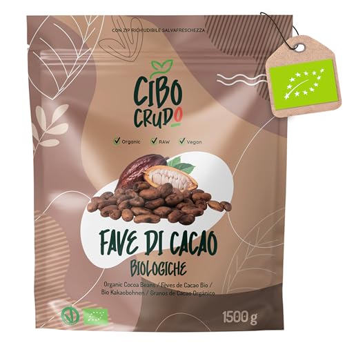 Fave di Cacao Crudo Biologico - 1.5 Kg. Qualità Criollo Bio e Naturali. Cacao Beans dal Perù dalla Pianta Theobroma Cacao. Intenso, Aromatico, Gusto Amaro.