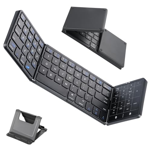 Jaxiyun Faltbare Tastatur mit Touchpad Mini Bluetooth Tastatur Kabellos Leise mit Ziffernblock Wiederaufladbare Portable Keyboard für Android Windows und iOS Smartphones QWERTY Layout