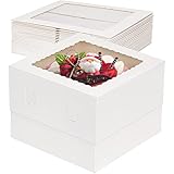 Moretoes 28pcs Cake Boxes 10x10x8 Inches, White Bakery Box with Window Tall Cake Box 10 Inch for...