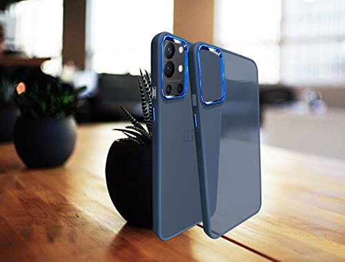 Image of A rtistque Frosted Translucent Back Cover Case for Oneplus 9R | Electroplated Chrome Ring | Raised Camera Edges for Protection | Smooth Sides TPU - Blue