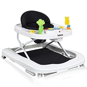 INFANS Foldable Baby Walker, 3 in 1 Toddler Walker Bouncer, Learning-Seated, Walk-Behind, Music, Adjustable Height, High…