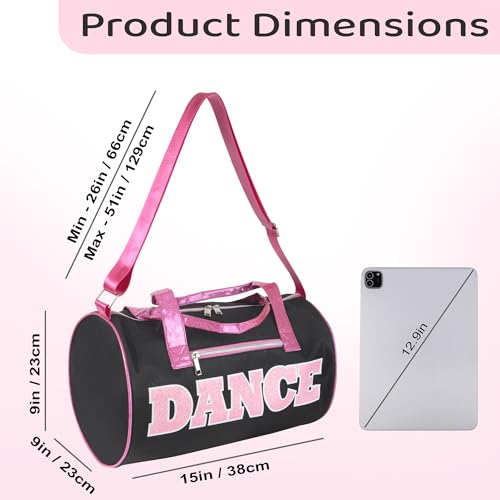 Dance Duffle Bags for Dancers, Girls, Teens, and Student Athletes, Fun Dance Workout Duffel Bag for Girls and Boys (Black/Pink) by MADISON & DAKOTA - Used condition - Image 6
