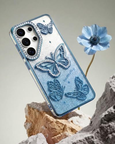 Image of Elzzi Electroplated Butterfly Phone Cover for Samsung S26 Ultra Case, Showcasing Pearlescent Diamond Soft TPU, Camera Protection, Shockproof, Dropresistant Stylish for Girls & Women (Sierra)