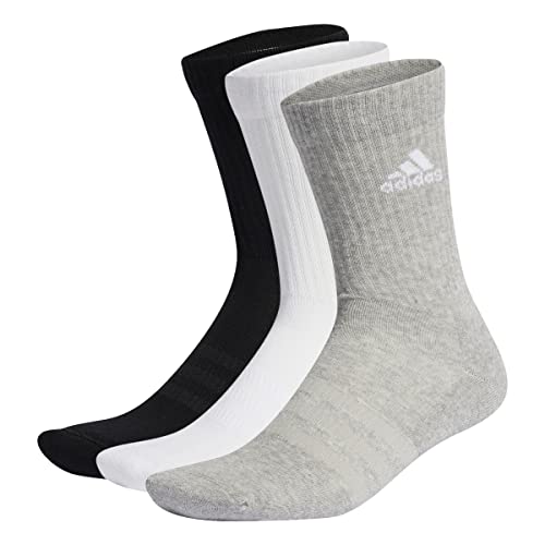 adidas Unisex adulto Cushioned Crew Socks 3 Pairs, Medium Grey Heather / White / Black, 6.5-8