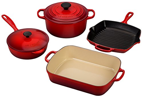 Le Creuset MS1406-67 Signature Enameled Cast Iron Set, 6-Piece, Cerise