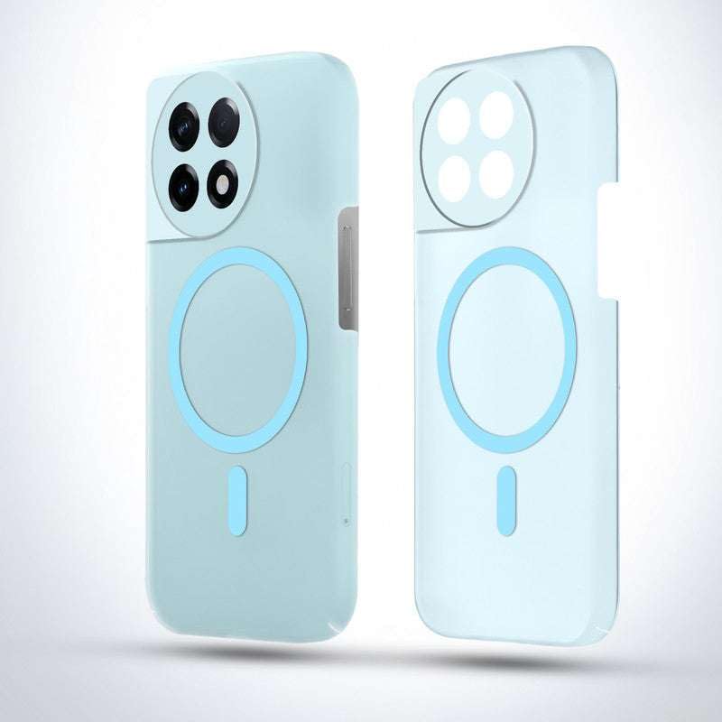 Image of Magnetic Transparent Mobile Cover for oneplus 11R Wireless Charging Compatible Shockproof Case with Slim Matte Back, Anti Yellow Hard Pc Protective Back Cover [ Blue]
