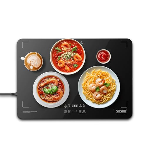 VEVOR Electric Warming Tray, Food Warming Trays for Buffet, Warming Trays with Adjustable Temperature Control, Portable Tempered Glass Food Warmer, Hot Plate Perfect for Parties, Catering, Holidays