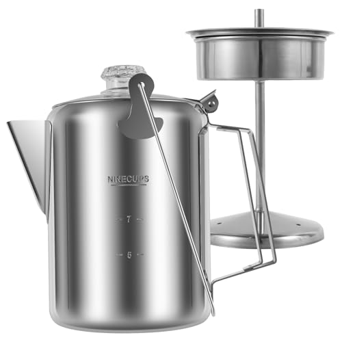 Percolator Coffee Pot, Stainless Steel Camping Coffee Pot, Outdoor Stovetop Coffee Maker with Clear Top Glass Knob, 9 Cups Coffee Percolator for Group Camping Hiking Backpacking Travel