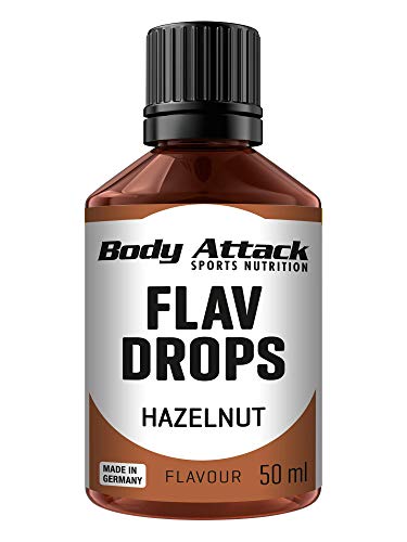 Body Attack Flav Drops®, 2 x 50 ml, Hazelnut, Aromatropfen für Lebensmittel, zuckerfreie Flavour Drops ohne Kalorien, vegan & Qualität Made in Germany