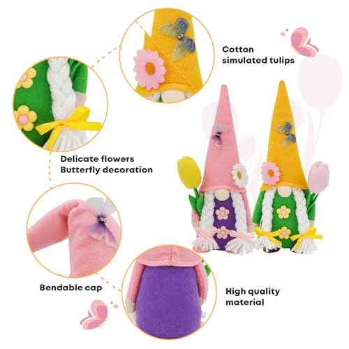 KnomeKo Spring Gnome Decor Set of 2, Tulip Gnome Figurines Farmhouse Spring Home Decor for Tiered Tray Kitchen Shelf, Mothers Day Decorations Gifts — view 6