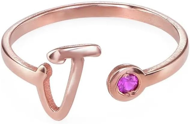 MyNameNecklace Personalized Open Initial Ring with Birthstone for Woman - Custom Gift Jewelry for Birthday, Christmas for Her, Women
