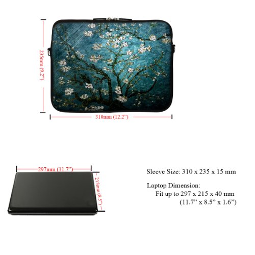 Meffort Inc 12 Inch Neoprene Laptop Sleeve Bag - Water Resistant, Hidden Handle, Adjustable Shoulder Strap, Dual Zipper, Fits Up to 11.6” - 12" Laptops - Almond Blossoming3