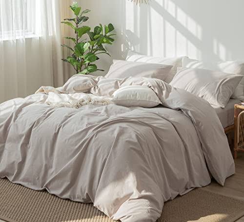 Moomee Bedding Duvet Cover Set 100% Washed Cotton Linen Like Textured Breathable Durable Soft Comfy (Natural Linen, Queen) #TOP3